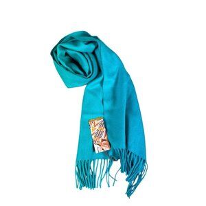 Sol Alpaca Scarf 100% Baby Alpaca Turquoise Fringe Long Brushed  Scarf New